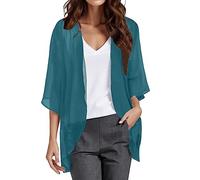 Chanpning Boléro Femme Ete Gilet D'été Couleur Unie Cardigan Manches 3/4 En Mousseline De Soie Cover Up Ouverte Devant Boléro Veste Chic Elégant Kimono Châle Pour Mariage Robes Plages