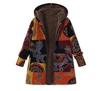Chanpning Chaud Polaire Femme Manteau Vintage Bohème Ethnique Imprimée Veste Casual Confortable Doublure Polaire Épais Boutons Manteaux Manche Longue Grande Taille Manteau Femme Hiver à Capuche