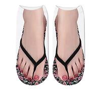 Chanpning Chaussettes pour femme - Motif 3D - Manucure - Imprimé - Tongs - Chaussettes de course cachées amusantes - Chaussettes de course à pied personnalisées pour femme - Respirant - Chaussettes