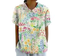 Chanpning Chemise Femme D'éTé Haut Chic Et ÉLéGant Coton Lin T-Shirt Manche Courte Col en V Chemisier Tunique Tops avec Boutons DéContractéS Ample Couleur Unie Blouse