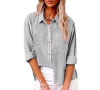 Chanpning Chemise Lin Femme Printemps Eté Chic et élégant Blouse Col en V Bouton Manches Longues Tops Couleur Unie LâChe Respirant T-Shirts Coton Lin Tunique Top Casual Grande Taille Shirt