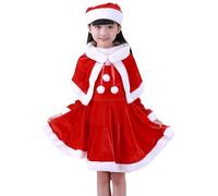 Chanpning Costume De Père Noël Pour Enfants Déguisement Noel Enfant Fille Ensemble De 3 Pièces Rouge Robe Princesse + Chapeau + Châles Costume Santa Robe De Père Noel Pour Fêtes Noel Carnaval