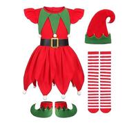 Chanpning Déguisement Lutin Enfant,Déguisement D'elfe Pour Filles Et Garçons Costume Lutin Enfant Vêtements Avec Jupe,Ceinture,Chapeau,Chaussettes Costume De Noël Pour Carnaval Cosplay Fête