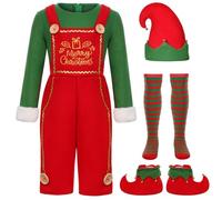 Chanpning Déguisement Lutin Enfant,Déguisement D'elfe Pour Filles Et Garçons Costume Lutin Noel Enfant Vêtements Avec Haut,Ceinture,Chapeau,Chaussettes Costume De Noël Pour Fête Et Carnaval