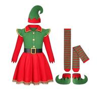 Chanpning Deguisement Lutin Enfant,Déguisement Elfe Pour Filles Garçons Costume Lutin Enfant Vêtements Avec Jupe,Ceinture,Chapeau,Chaussettes Costume De Noël Pour Carnaval Cosplay Fête