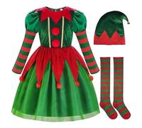 Chanpning Déguisement Lutin Enfant,Déguisement Elfe Pour Filles Garçons Costume Lutin Noel Enfant Ensemble De Bonnets Et De Chaussettes Costume De Noël Pour Fête Et Carnaval