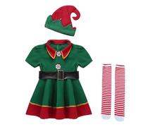 Chanpning Déguisement Noel Enfant Lutin Deguisement Elfe De Noel Costume Lutin Enfant Vêtements Avec Jupe,Ceinture,Chapeau,Chaussettes Costume De Noël Pour Fête Et Carnaval