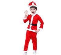 Chanpning Déguisement père noël deluxe pour garçon Santa Claus, Noel, Père Noël - Déguisement pour Enfant, accessoires pour Halloween, carnaval et fêtes - Rouge