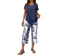 Chanpning Ensemble Femme Chic Et Elegant Deux Pièces Grande Taille Chemise Manches Courtes Et Imprimé Floral Pantalon Large Fluide éTé Tenue DéContracté Léger De Plage Jogging Outfit Set Loungewear