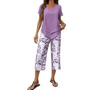 Chanpning Ensemble Femme Chic Et Elegant Deux Pièces Grande Taille Chemise Manches Courtes Et Imprimé Floral Pantalon Large Fluide éTé Tenue DéContracté Léger De Plage Jogging Outfit Set Loungewear