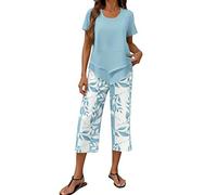 Chanpning Ensemble Femme Chic Et Elegant Deux Pièces Grande Taille Chemise Manches Courtes Et Imprimé Floral Pantalon Large Fluide éTé Tenue DéContracté Léger De Plage Jogging Outfit Set Loungewear