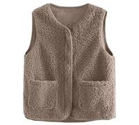 Chanpning Gilet en Molleton Polaire Doux Gilet sans Manche Femme Coupe Classique Femmes Grandes Filles Couleur Unie Blouson Élégant Bouton Matelassée sans Manches Mode Casual Veste avec Poches