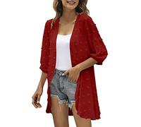 Chanpning Gilet Femme Chic Et Elegant Gilet En Mousseline De Soie D'été Cardigan Manches 3/4 Couleur Unie Cover Up Open Front Boléro Veste Chic Et Élégant Kimono Châle Pour Mariage Robes Plages
