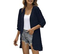 Chanpning Gilet Femme Chic Et Elegant Gilet En Mousseline De Soie D'été Cardigan Manches 3/4 Couleur Unie Cover Up Open Front Boléro Veste Chic Et Élégant Kimono Châle Pour Mariage Robes Plages