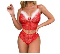 Chanpning Lingerie Mere Noel Femme Sexy Tenue Mere Noel Bikini Set Rouge Nuisette Babydoll Ensemble Lingerie Noël en Dentelle sous Vetements Sexy Vêtements De Nuit Coquine Pyjamas