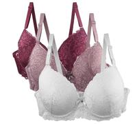 Chanpning Lot de 3 Soutiens-Gorge Femme à Armatures Grandes Tailles Push-Up Dentelle avec Bretelles Réglables - Lingerie Confortable Respirante pour Usage Quotidien 75-100 B C D E