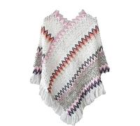 Chanpning Poncho Femme Chic Et Elegant Rétro Imprimé Tricot Pull Manteau Gilet Large Long Pancho Ethnique Style Capuche Chaud Grand Polaire Cape Veste Foulard Ponchos Echarpe Automne Hiver