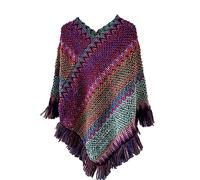 Chanpning Poncho Femme Chic Et Elegant Rétro Imprimé Tricot Pull Manteau Gilet Large Long Pancho Ethnique Style Capuche Chaud Grand Polaire Cape Veste Foulard Ponchos Echarpe Automne Hiver