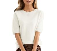 Chanpning Pull à Manches Courtes pour Femme - Tricot Fin - Col Rond - Léger - Stretch - Couleur Unie- Chemisier Basique - Printemps Été -Pull Femme Chic Et Elegant