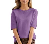 Chanpning Pull à Manches Courtes pour Femme - Tricot Fin - Col Rond - Léger - Stretch - Couleur Unie- Chemisier Basique - Printemps Été -Pull Femme Chic Et Elegant
