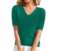Chanpning Pull à Manches Courtes pour Femme - Tricot Fin - Col v - Léger - Stretch - Couleur Unie- Chemisier Basique - Printemps Été -Pull Femme Chic Et Elegant