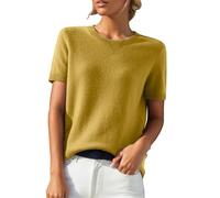 Chanpning Pull d'été pour Femme,Pull à Manches Courtes Haut en Tricot Couleur Unie Léger élégant Col Rond Décontracté Printemps Été Pullover Tops