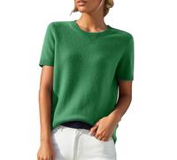 Chanpning Pull d'été pour Femme,Pull à Manches Courtes Haut en Tricot Couleur Unie Léger élégant Col Rond Décontracté Printemps Été Pullover Tops