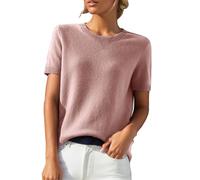 Chanpning Pull d'été pour Femme,Pull à Manches Courtes Haut en Tricot Couleur Unie Léger élégant Col Rond Décontracté Printemps Été Pullover Tops
