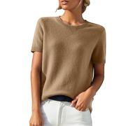 Chanpning Pull d'été pour Femme,Pull à Manches Courtes Haut en Tricot Couleur Unie Léger élégant Col Rond Décontracté Printemps Été Pullover Tops