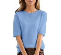 Chanpning Pull en Tricot à Manches Courtes pour Femme Col Rond Léger Décontracté Élégant Couleur Unie Pull Femme Chic Et Elegant Printemps Été