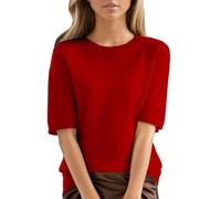 Chanpning Pull en Tricot à Manches Courtes pour Femme Col Rond Léger Décontracté Élégant Couleur Unie Pull Femme Chic Et Elegant Printemps Été