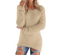 Chanpning Pull Femme Automne Hiver Col Rond DéContracté Ample Mohair Tricot Jacquard Couleur Unie Chic Elegant Sweat Femme Polaire Chaud Ample Mode Pullover Manche Longue Pulls Tops Pas Cher