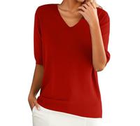 Chanpning Pull Femme Col en V Pull Elégant Couleur Unie Ample Pullover Décontracté Manches Courtes Léger Chandail Printemps Été Automne Sweater Hauts
