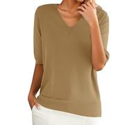 Chanpning Pull Femme T-Shirt Manches Courtes Tricoté Hauts Pullover Col V Chandail Léger Décontracté Couleur Unie Sweater Élégantes Printemps Été Tops