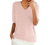 Chanpning Pull Femme T-Shirt Manches Courtes Tricoté Hauts Pullover Col V Chandail Léger Décontracté Couleur Unie Sweater Élégantes Printemps Été Tops