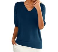 Chanpning Pull Femme T-Shirt Manches Courtes Tricoté Hauts Pullover Col V Chandail Léger Décontracté Couleur Unie Sweater Élégantes Printemps Été Tops