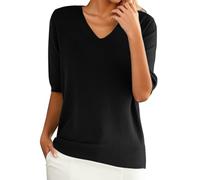 Chanpning Pull Femme T-Shirt Manches Courtes Tricoté Hauts Pullover Col V Chandail Léger Décontracté Couleur Unie Sweater Élégantes Printemps Été Tops
