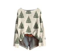 Chanpning Pull Noel Femme Manches Longues Pulls en Tricot Imprimé De Noël Sweater Col Rond Pas Cher Sweatshirt Motif Pull De Noël Moche Femme Ample Elegant Pullover Tops Hiver Chaud Chandail Haut