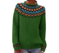 Chanpning Pull Norvégien Femme Pulls en Tricoté Vintage À Motif À Manches Longues Pull Islandais Jacquard Hiver Chaud Hauts Col Rond Pullover Décontracté Sweater Mohair Élégant Chandail Ample Tops