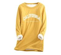 Chanpning Pullover Femme Oversize Hiver Sweat-Shirt sans Capuche Sweatshirt Épais Doublure Toison Thermique Sweat Col Rond Manches Longues Pullover sous Pull Décontractée Pull Imprimé Loungewear