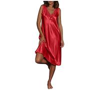 Chanpning Pyjama Femme Grande Taille Chemise de Nuit Col en V sans Manche VêTements Babydoll Lingerie avec Bretelles Reglables Robe de Nuit Sexy Elégant Pyjama Lingerie Satin Robe Courte