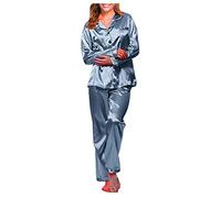 Chanpning Pyjama Femme Satin Ensemble Pijamas Chic Ensemble De Pyjama en Satin D'intérieur Sleepwear Tops Et Pantalon Pyjama en Satin De Soie pour Toutes Les Saisons
