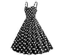 Chanpning Robe Année 30 Femme Sexy Col V sans Manches Retro 50s Pin-Up Rockabilly Élégante Imprimée À Pois Plissée Vintage Robes Trapèze De Cocktail Soirée Fête Au Genou Midi