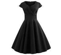 Chanpning Robe Année 30 Femme Sexy Col V sans Manches Retro Robe Année 50s Pin-Up Rockabilly Élégante Imprimée À Pois Plissée Vintage Robes Trapèze Robe De Cocktail Soirée Fête Au Genou Midi