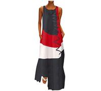 Chanpning Robe Longue Boheme Chic Femme sans Manches D'éTé A-Line Dress Ample Fluide DecontractéE Sundress Longue DéContractéE Grande Taille Robes Vacances Longue Robe Maxi Robes