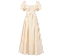 Chanpning Robe médiévale Victorienne Vintage Regency pour Femme Robe Taille Haute Robe Ruban Robe à Manches Bouffantes à Volants Déguisement Carnaval Femme