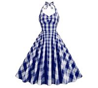 Chanpning Robe Vintage Années 50 Femme Retro Rockabilly Pin Up Élégante Halter Robes sans Manche Dos Nu Décolleté en Cœur Polka Dot Trapèze Mariage Cocktail Soirée Fête Cérémonie au Genou Midi