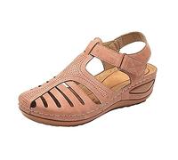 Chanpning Sandale Femme Confortable Été Chic Sandal Orthopédique Plateforme Chaussure Avec Boucle Compensées Bout Fermé Chaussures De Plage Anti-Dérapant Bohême Respirantes Sandales De Marche