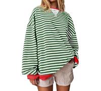 Chanpning Sweatshirts Rayé Femme Oversized Mariniere Pullover Classique Rayé Pull Femme Sweat sans Capuche Énorme Haut à Col Rond Rayures Manches Longues Vintage Y2K Top Sweatshirts