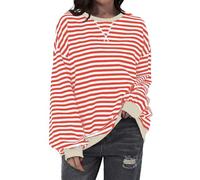 Chanpning Sweatshirts Rayé Femme Oversized Mariniere Pullover Classique Rayé Pull Femme Sweat sans Capuche Énorme Haut à Col Rond Rayures Manches Longues Vintage Y2K Top Sweatshirts